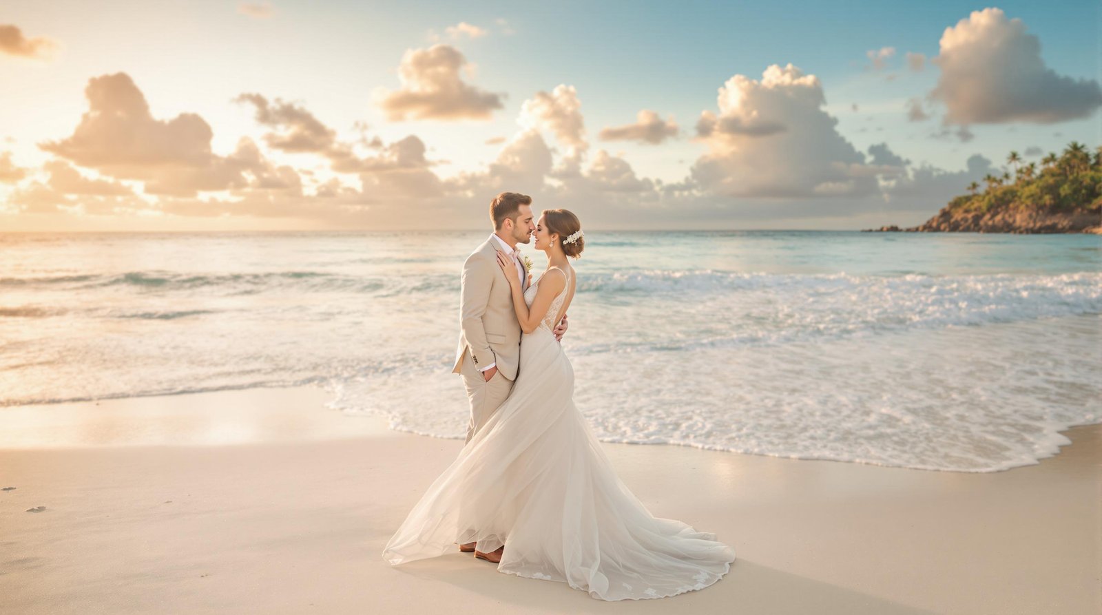 Romantic sunset wedding portrait