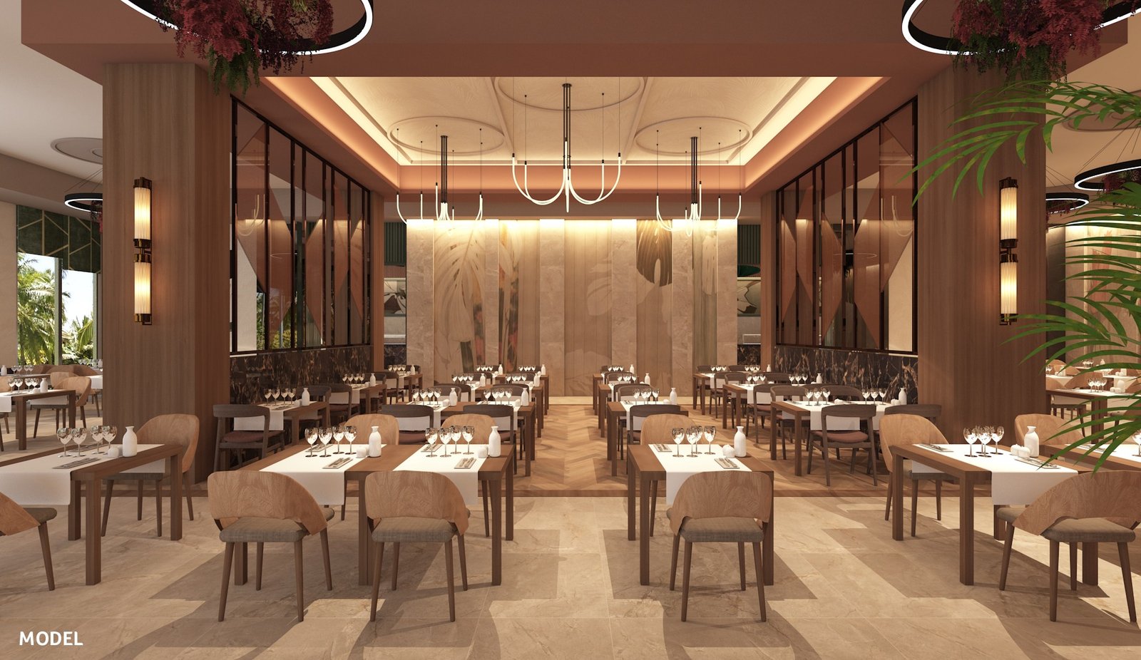 Design preview of the renovated main restaurant at RIU Palace Jamaica