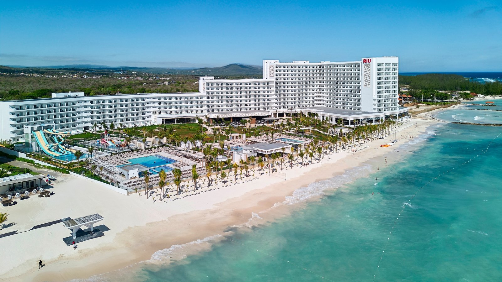 Aerial view of RIU Palace Aquarelle and White Bay in Falmouth, Jamaica